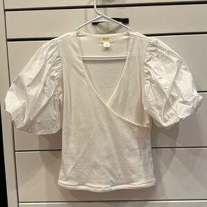 Maeve by Anthropologie Puff-Sleeve Wrap Top Women’s XS Off-White Bridal Boho